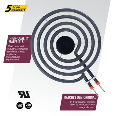 Image showing  6 in. 1,500W 4-Turn Surface Burner Element for Whirlpool, Kenmore, Frigidaire & Maytag MP15YA