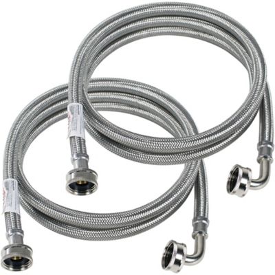 Image showing  4 ft. Braided Stainless Steel Washing Machine Hoses with Elbow, 2-Pack