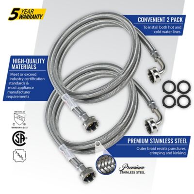 Image showing 5 th Certified Appliance Accessories 4 ft. Braided Stainless Steel Washing Machine Hoses with Elbow, 2-Pack
