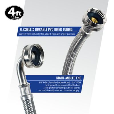 Image showing 6 th Certified Appliance Accessories 4 ft. Braided Stainless Steel Washing Machine Hoses with Elbow, 2-Pack