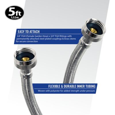 Image showing 6 th Certified Appliance Accessories 5 ft. Braided Stainless Steel Washing Machine Hose
