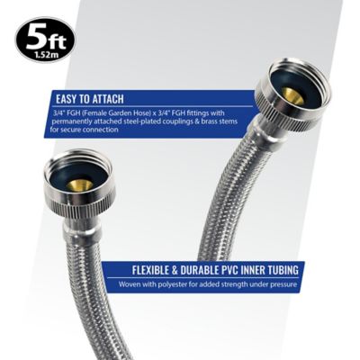 Image showing 7 th Certified Appliance Accessories 5 ft. Braided Stainless Steel Washing Machine Hoses, 2-Pack