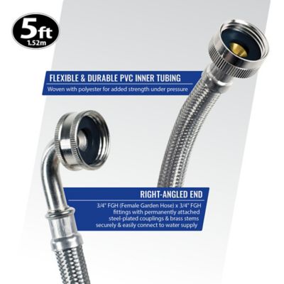 Image showing 6 th Certified Appliance Accessories 5 ft. Braided Stainless Steel Washing Machine Hose with Elbow