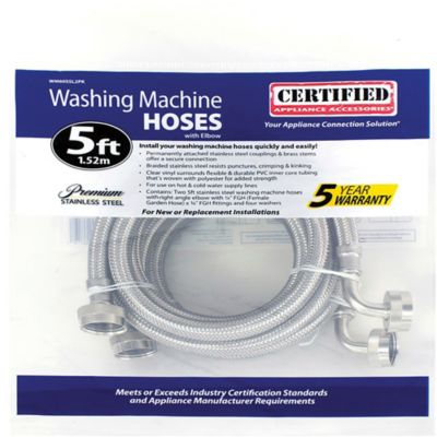 Certified Appliance Accessories 5 ft. Braided Stainless Steel Washing Machine Hoses with Elbow, 2-Pack