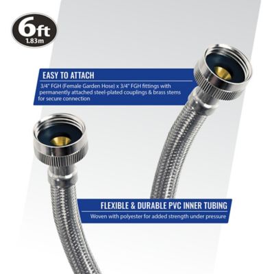 Image showing 7 th Certified Appliance Accessories 6 ft. Braided Stainless Steel Washing Machine Hoses, 2-Pack, WM72SS2PK