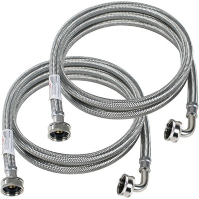 Image showing  6 ft. Braided Stainless Steel Washing Machine Hoses with Elbow, 2-Pack