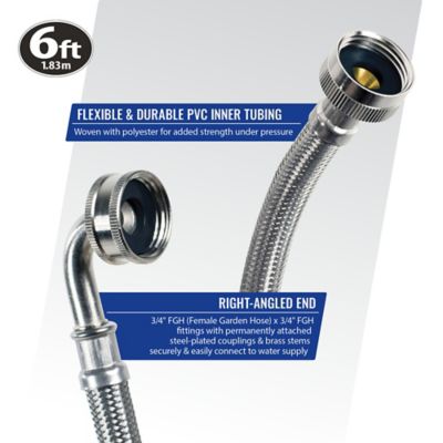 Image showing 7 th Certified Appliance Accessories 6 ft. Braided Stainless Steel Washing Machine Hoses with Elbow, 2-Pack