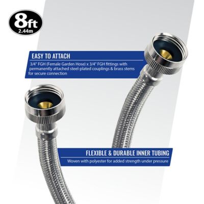 Image showing 6 th Certified Appliance Accessories 8 ft. Braided Stainless Steel Washing Machine Hose