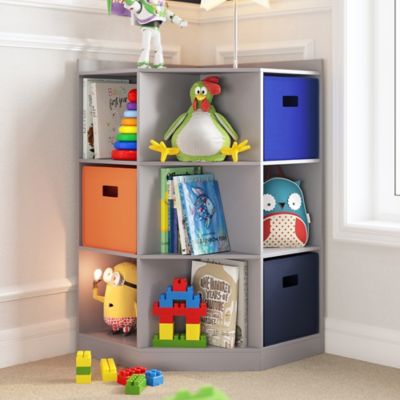 Image showing  Kids Corner Playroom Cabinet with 6 Toy Storage Cubbies and 3 Angled Shelves, 02-145