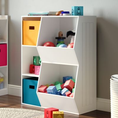 Image showing  Kids Playroom Toy Organizer and Bookcase with 3 Cubbies and 2 Veggie Storage Bins, 02-146