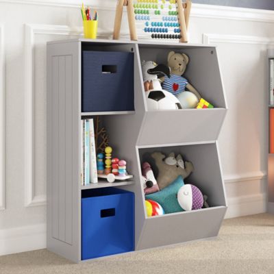 Image showing  Kids Playroom Toy Organizer and Bookcase with 3 Cubbies and 2 Veggie Storage Bins, 02-147