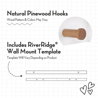 Image showing  Kids Catch-All Wall Bookshelf with 2 Toy Storage Cubbies and 3 Wooden Hooks