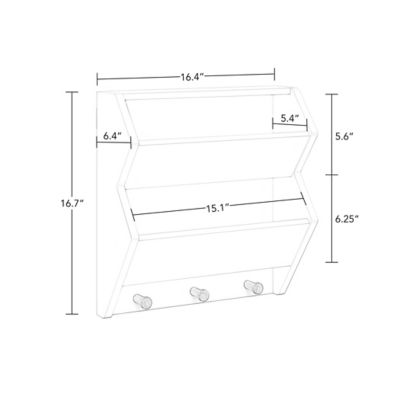 Image showing  Kids Catch-All Wall Bookshelf with 2 Toy Storage Cubbies and 3 Wooden Hooks