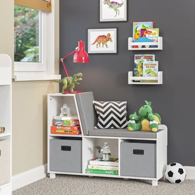 Image showing  Kids Reading Nook Cushioned Toy Storage Bench with Organizers