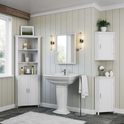 Image showing  Somerset Corner Floor Bathroom Storage Cabinet Organizer with Doors