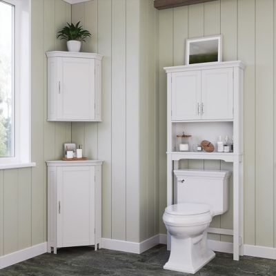Image showing 8 th RiverRidge Home Somerset Corner Floor Bathroom Storage Cabinet Organizer with Doors