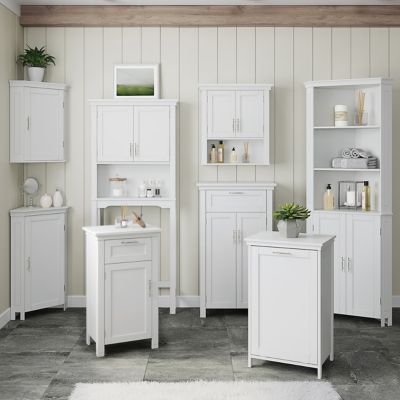 Image showing 9 th RiverRidge Home Somerset Corner Floor Bathroom Storage Cabinet Organizer with Doors