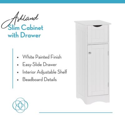 Image showing  1-Door Ashland Narrow Bathroom and Laundry Storage Cabinet with Drawer