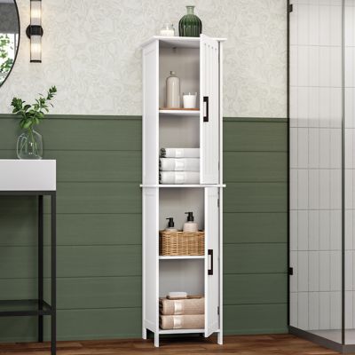 Image showing  Monroe Tall Bathroom Storage Linen Cabinet and Organizer with Doors