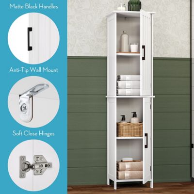 Image showing  Monroe Tall Bathroom Storage Linen Cabinet and Organizer with Doors