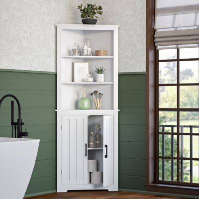Image showing  Monroe Tall Corner Bathroom Cabinet Storage Organizer with Doors