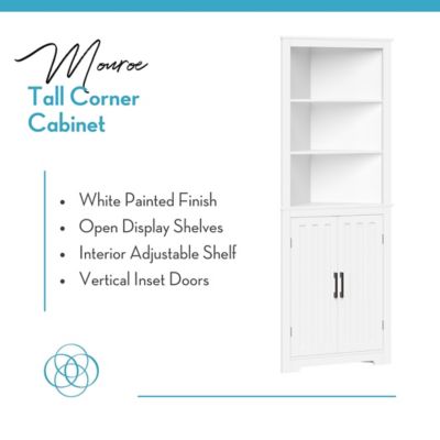 Image showing  Monroe Tall Corner Bathroom Cabinet Storage Organizer with Doors