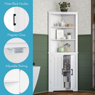Image showing  Monroe Tall Corner Bathroom Cabinet Storage Organizer with Doors