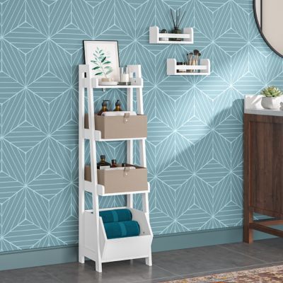 Image showing  Amery 4-Tier 13 in. Ladder Shelf with Display Shelf and Storage Organizer Bin