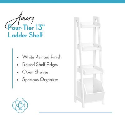 Image showing  Amery 4-Tier 13 in. Ladder Shelf with Display Shelf and Storage Organizer Bin