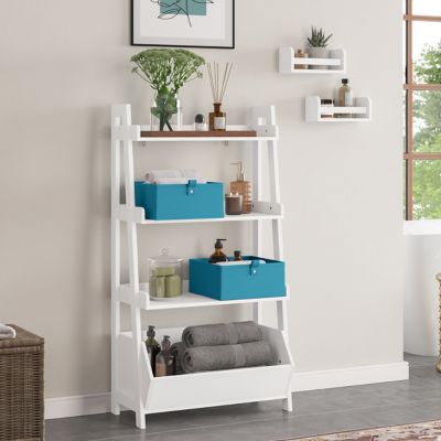 Image showing  Amery 4-Tier 24 in. Ladder Shelf with Display Shelf and Storage Organizer Bin