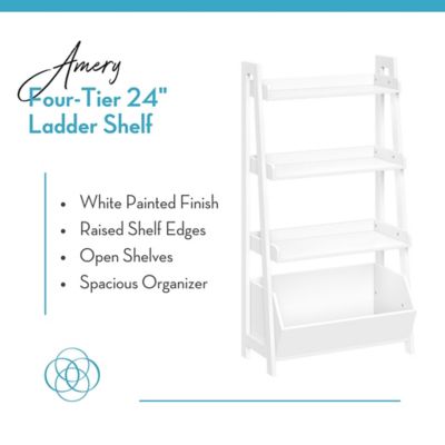 Image showing  Amery 4-Tier 24 in. Ladder Shelf with Display Shelf and Storage Organizer Bin
