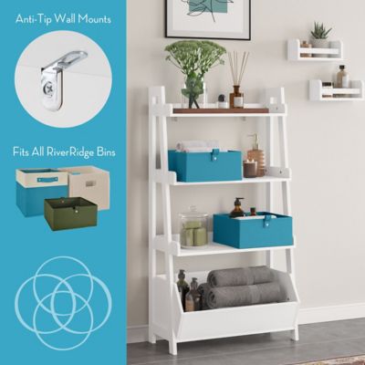 Image showing  Amery 4-Tier 24 in. Ladder Shelf with Display Shelf and Storage Organizer Bin
