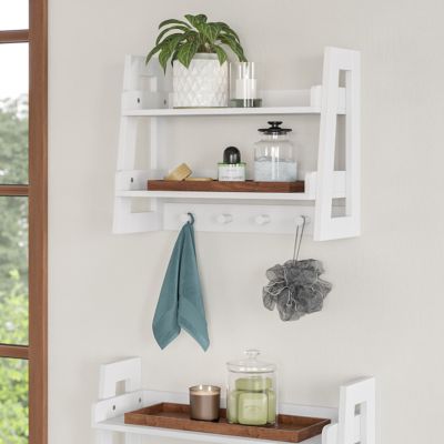 Image showing  Amery 2-Tier Ladder Shelf with Hooks and Open Shelves