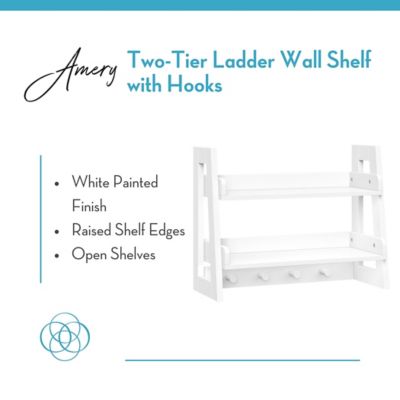 Image showing  Amery 2-Tier Ladder Shelf with Hooks and Open Shelves