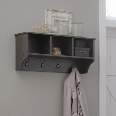 Image showing  Woodbury Entryway Wall Coat Rack Storage with Hooks and Open Cubby Shelves for Hallway