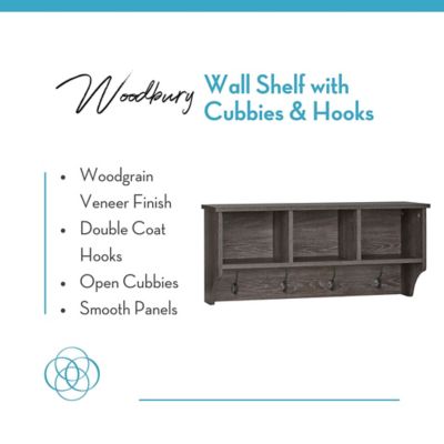 Image showing  Woodbury Entryway Wall Coat Rack Storage with Hooks and Open Cubby Shelves for Hallway
