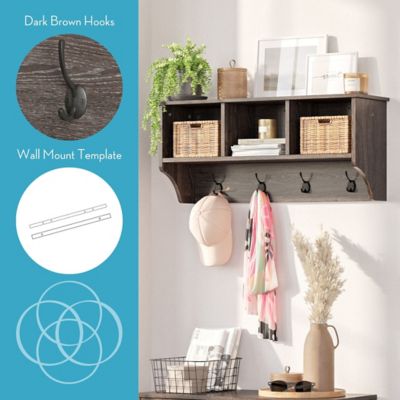 Image showing  Woodbury Entryway Wall Coat Rack Storage with Hooks and Open Cubby Shelves for Hallway