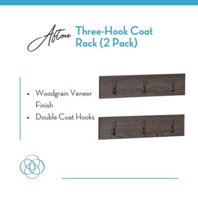 Image showing  Afton 3-Hook Wall Mount Entryway Organizer Coat Rack Hanger - 2 pack