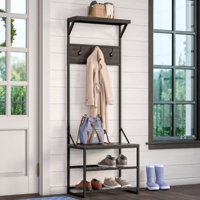 Image showing  Afton Hall Tree Shoe Storage Organizer Cabinet with Hooks and Top Storage Shelf Entryway Bench Seat