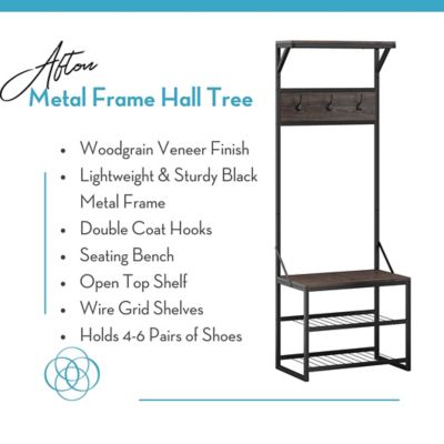 Image showing  Afton Hall Tree Shoe Storage Organizer Cabinet with Hooks and Top Storage Shelf Entryway Bench Seat