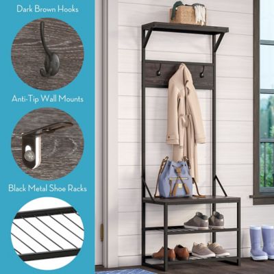 Image showing  Afton Hall Tree Shoe Storage Organizer Cabinet with Hooks and Top Storage Shelf Entryway Bench Seat
