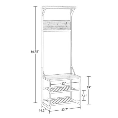 Image showing  Afton Hall Tree Shoe Storage Organizer Cabinet with Hooks and Top Storage Shelf Entryway Bench Seat