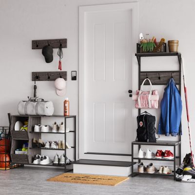 Image showing 5 th RiverRidge Home Afton Hall Tree Shoe Storage Organizer Cabinet with Hooks and Top Storage Shelf Entryway Bench Seat