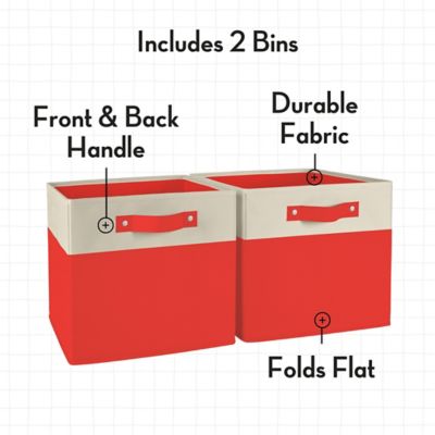 Image showing  Kids 2pc Two-Tone Fabric Collapsible Cube Storage Organizers with Handles, 02-382