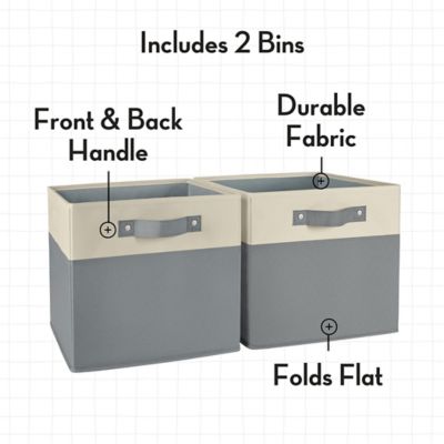 Image showing  Kids 2pc Two-Tone Fabric Collapsible Cube Storage Organizers with Handles, 02-384