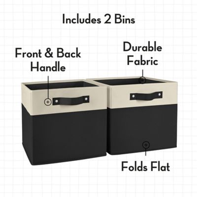 Image showing  Kids 2pc Two-Tone Fabric Collapsible Cube Storage Organizers with Handles, 02-385