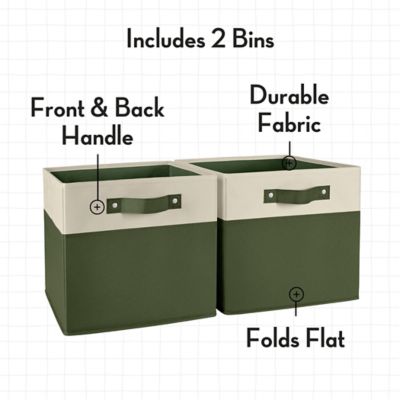 Image showing  Kids 2pc Two-Tone Fabric Collapsible Cube Storage Organizers with Handles, 02-386