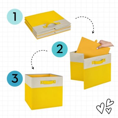 Image showing  Kids 2pc Two-Tone Fabric Collapsible Cube Storage Organizers with Handles, 02-386