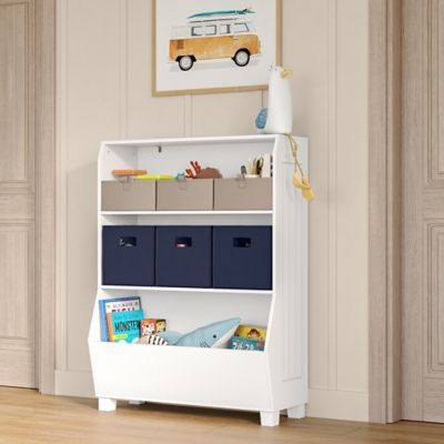 Image showing  Kids 34 in. Playroom Bookshelf with Veggie Bin Organizer and 2 Open Toy Storage Shelves
