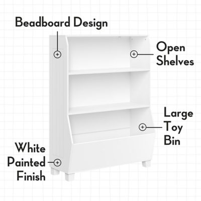 Image showing  Kids 34 in. Playroom Bookshelf with Veggie Bin Organizer and 2 Open Toy Storage Shelves
